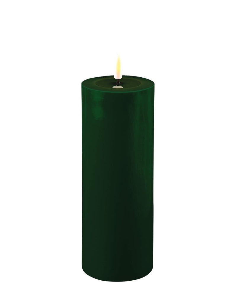 Mørkegrønt LED-blokklys i stearin - Ø 7,5 cm