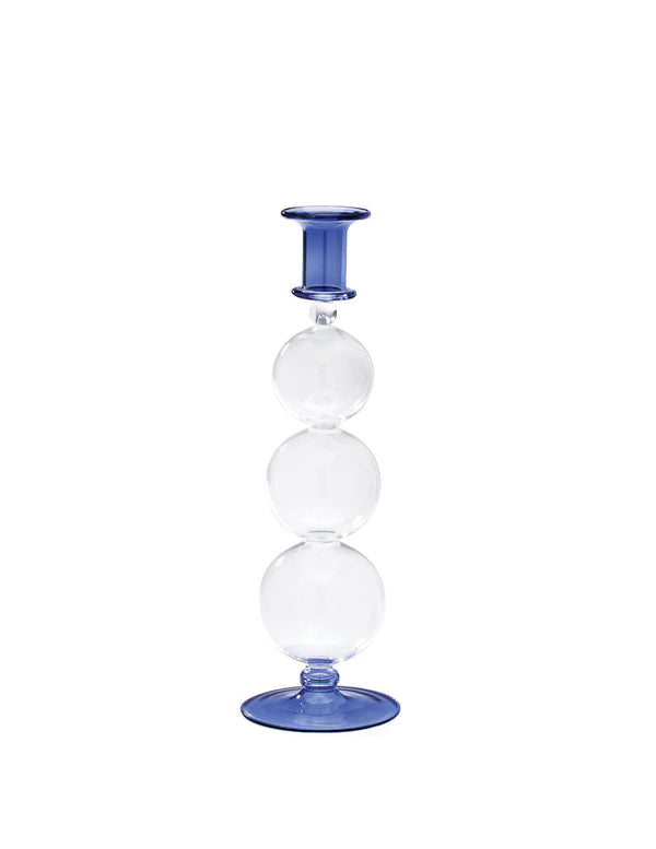 Bubble glasslysestake - mørkeblått/klar glas